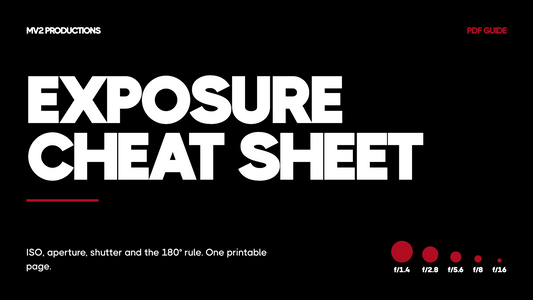 Exposure Cheat Sheet PDF — free ISO, aperture and shutter reference by MV2 Productions